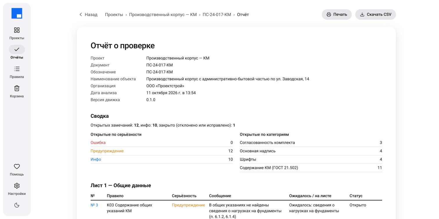 Отчёт для печати